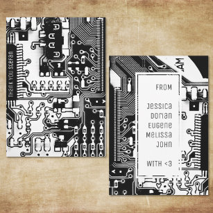 Black & white PCB board electronic printed circuit Thank You Card