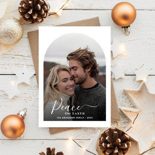 Black & White Peace On Earth Christmas Arch Photo Holiday Card