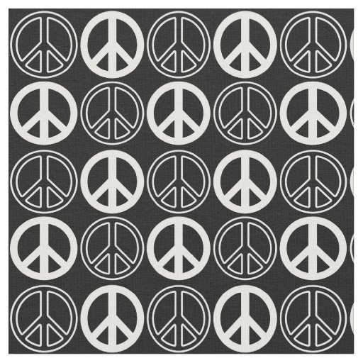 Black | White Peace Sign and Outlines Pattern Fabric | Zazzle