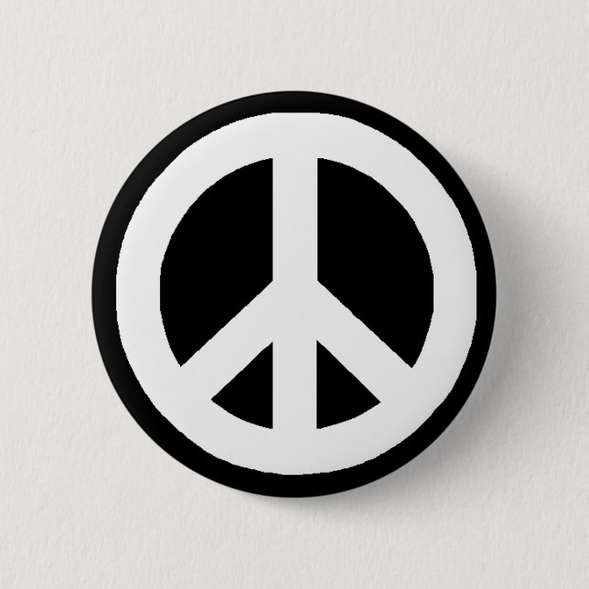 Black & White Peace Sign Pinback Button (Front)