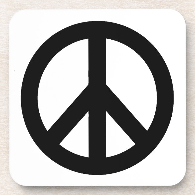Black White Peace Sign Symbol Beverage Coaster (Front)