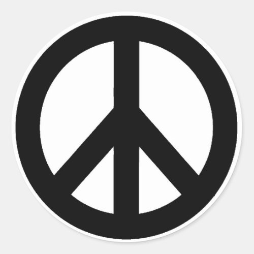 Black White Peace Sign Symbol Classic Round Sticker