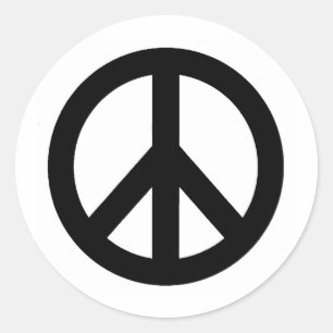 Black White Peace Sign Symbol Classic Round Sticker