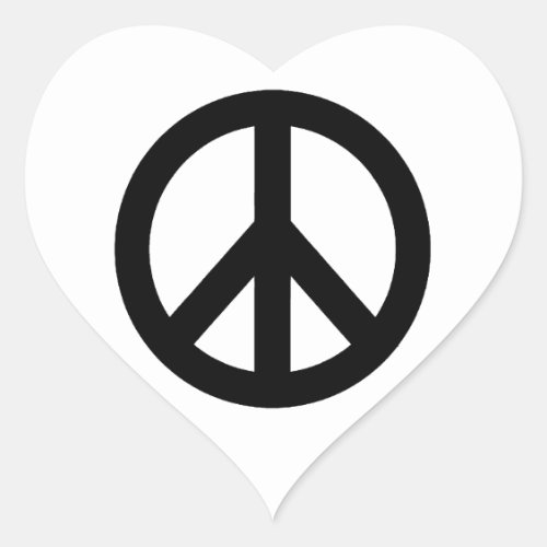 Black White Peace Sign Symbol Heart Sticker