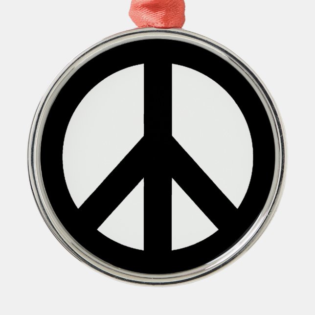Black White Peace Sign Symbol Metal Ornament (Front)