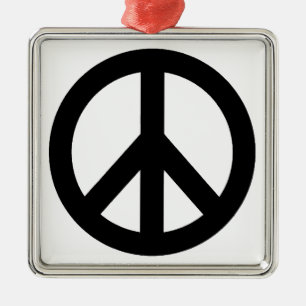 Black White Peace Sign Symbol Metal Ornament