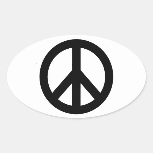 Black White Peace Sign Symbol Oval Sticker