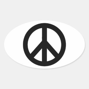 Black White Peace Sign Symbol Oval Sticker