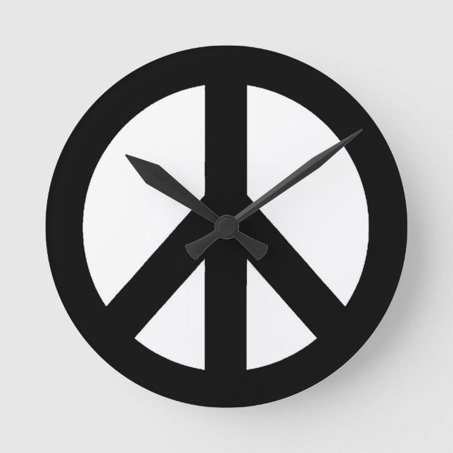 Black White Peace Sign Symbol Round Clock (Front)
