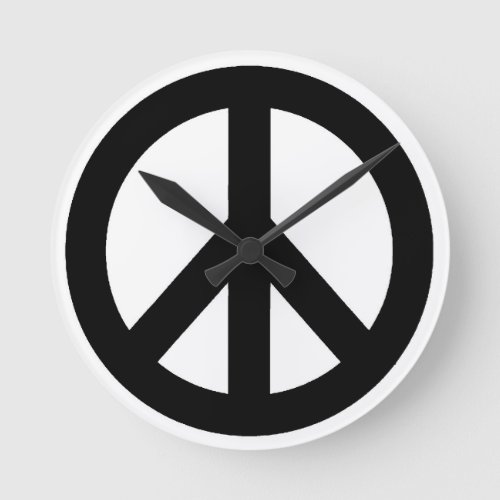 Black White Peace Sign Symbol Round Clock
