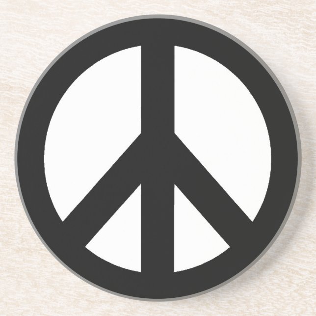 Black White Peace Sign Symbol Sandstone Coaster (Front)