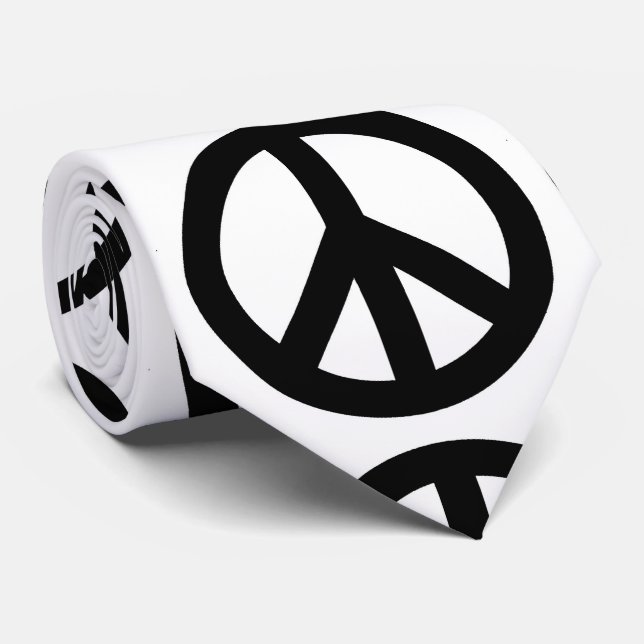 Black White Peace Sign Symbol Tie (Rolled)