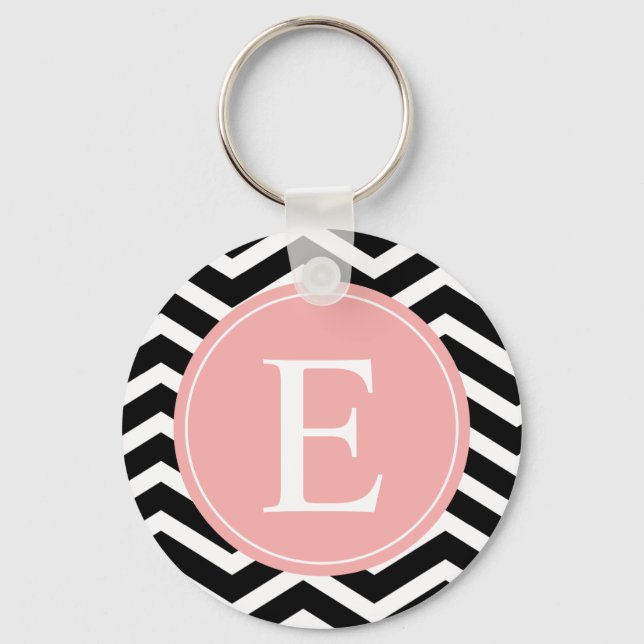 Black White Peach Chevron Custom Keychain (Front)