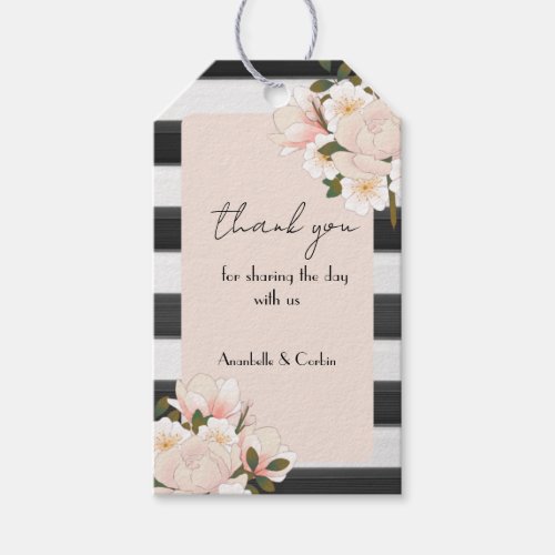 Black  White Peach Magnolia Thank You Gift Tags