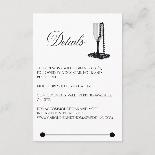 Black & White Pearl Champagne Glass Wedding Enclosure Card (Front)