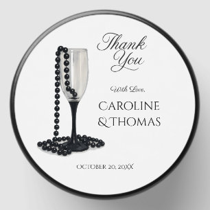 Black & White Pearl Champagne Glass Wedding Mini Candle Favors