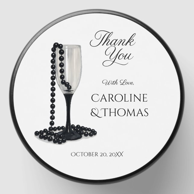 Black & White Pearl Champagne Glass Wedding Mini Candle Favors (Front)