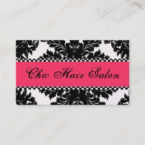 Black &amp; White Pearl PINK Damask Business Card