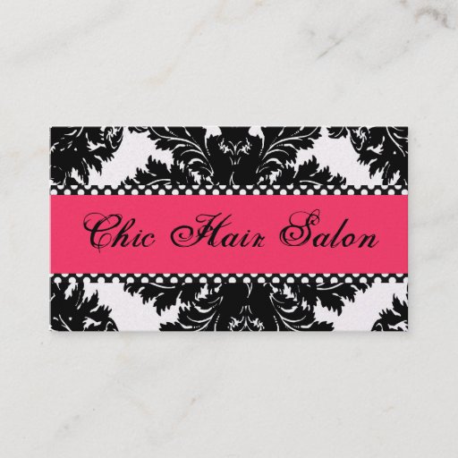 Customizable Black &amp; White Pearl PINK Damask Business Card
