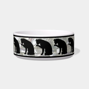 Black & White Pearl Tiles Silhouette Cat Bowl