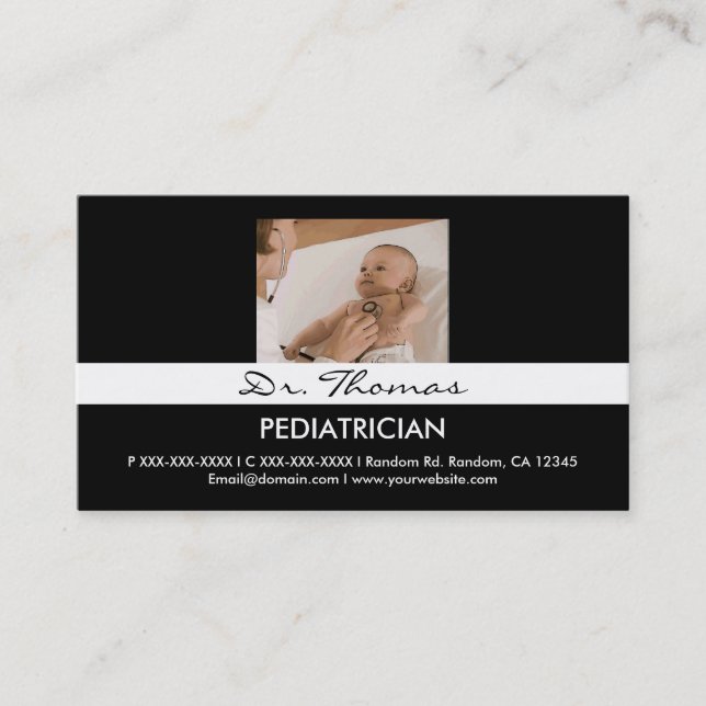 Black white Pediatrician business cards (Front)