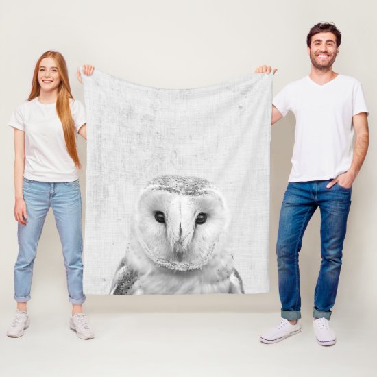 Black & White Peekaboo Barn Owl Minimalist Nursery Fleece Blanket