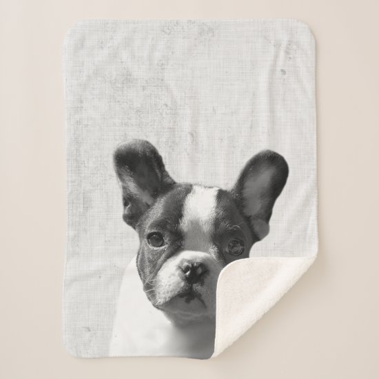 Black & White Peekaboo Boston Terrier Dog Nursery Sherpa Blanket