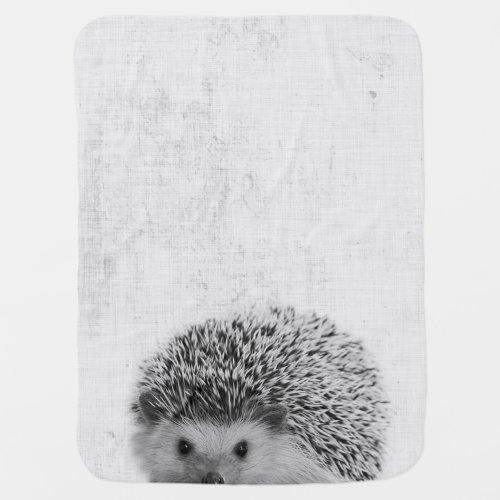 Black  White Peekaboo Hedgehog Minimalist Nursery Baby Blanket