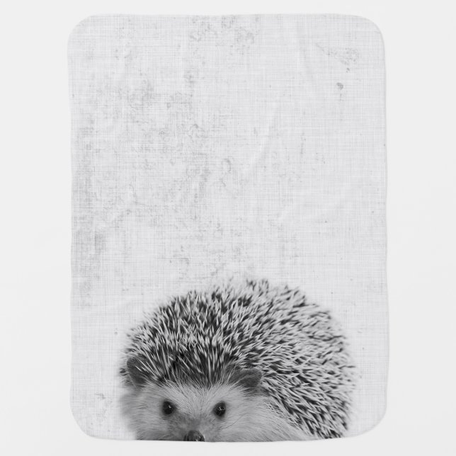 Black & White Peekaboo Hedgehog Minimalist Nursery Baby Blanket (Front)