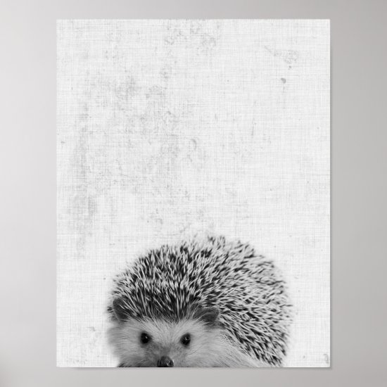 Black & White Peekaboo Hedgehog Minimalist Nursery Poster