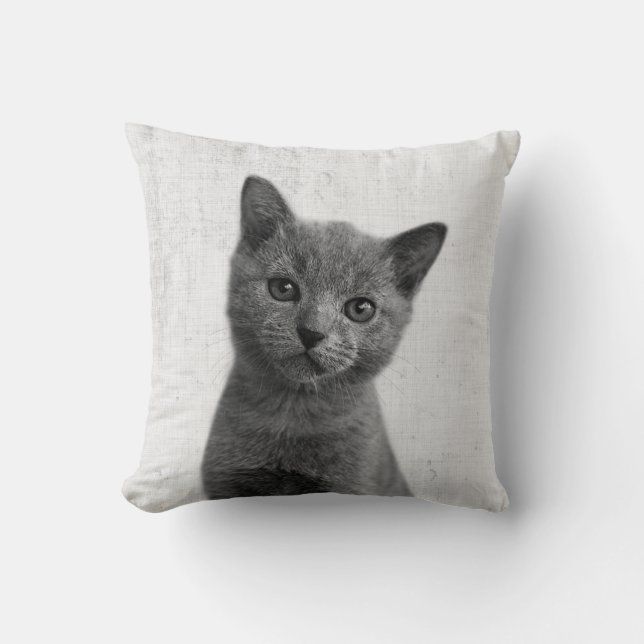 Black & White Peekaboo Kitten Minimalist Nursery Throw Pillow (Front)