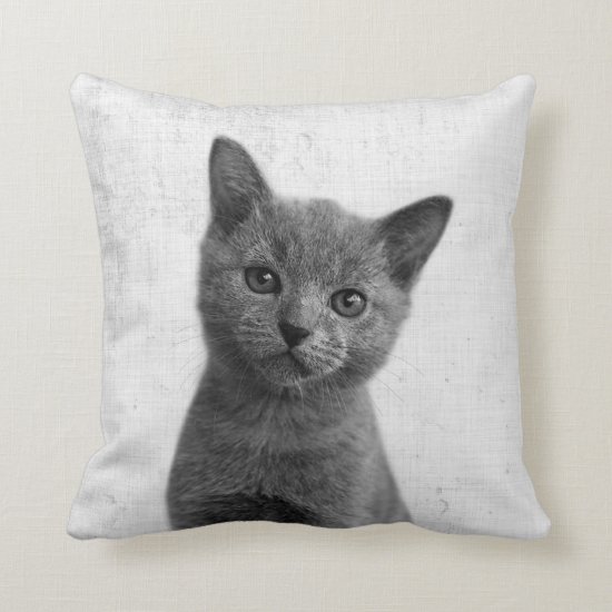 Black & White Peekaboo Kitten Minimalist Nursery Throw Pillow