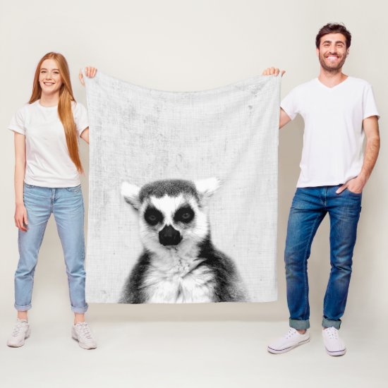 Black & White Peekaboo Lemur Minimalist Nursery Fleece Blanket