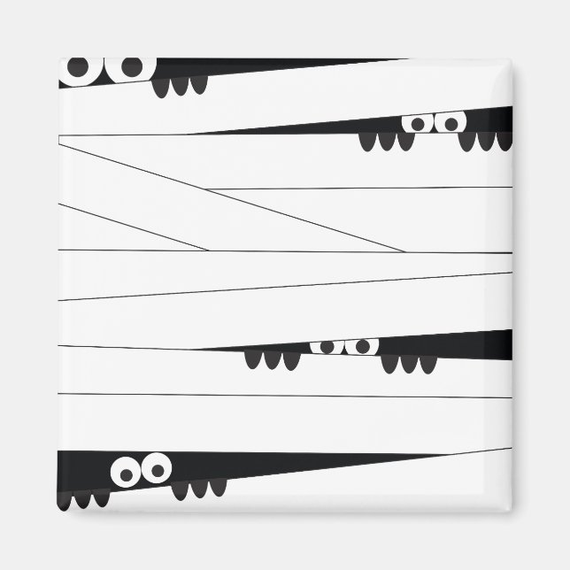 Black White Peeking Mummy Halloween Humor Magnet (Front)