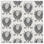 Black White Pen and Ink Golf Ball Tee Clubs Sports Fabric