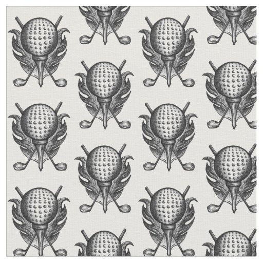 Black White Pen and Ink Golf Ball Tee Clubs Sports Fabric