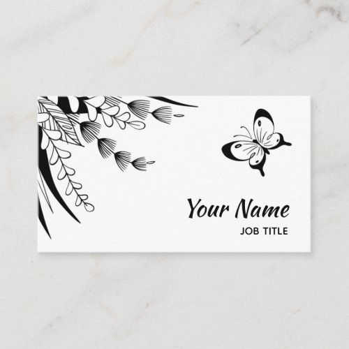 Black White Pen Ink Butterfly Botanical Business Card