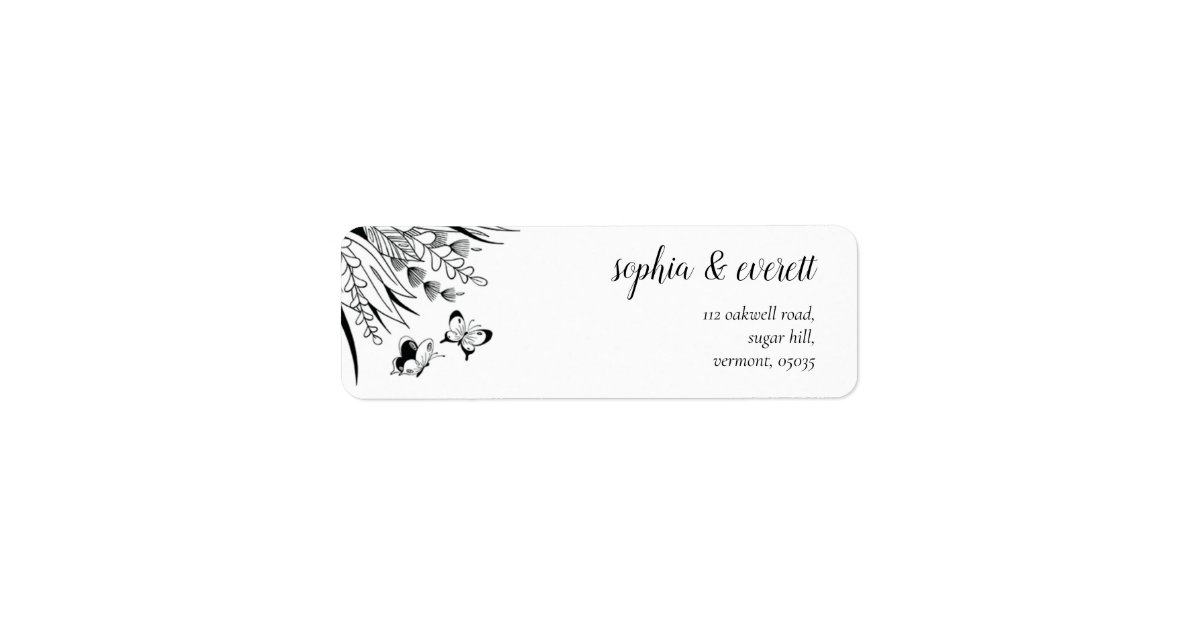 Black White Pen Ink Butterfly Return Address Label | Zazzle