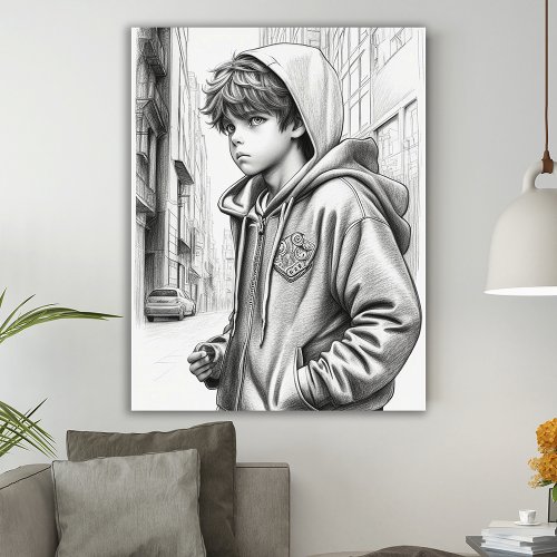 Black  White Pencil Drawing Boy AI Generated Art  Poster