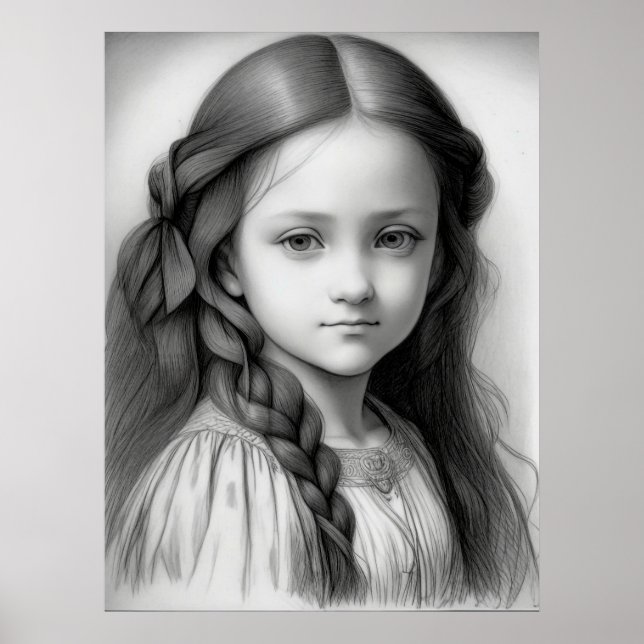 Black & White Pencil Drawing Girl Generative AI  Poster (Front)