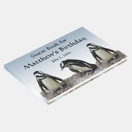Black White Penguin Bird Birthday Party Guest Book