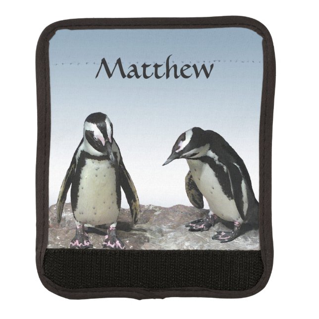 Black White Penguin Birds Luggage Handle Wrap (Front)