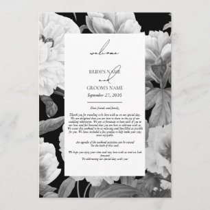 Black & White Peonies Floral Wedding Itinerary Program