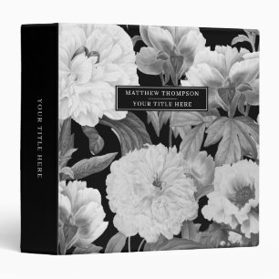 Black & White Peonies Watercolor Floral Album 3 Ring Binder