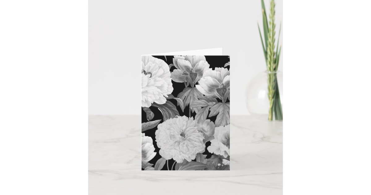 Black & White Peonies Watercolor Floral Card | Zazzle