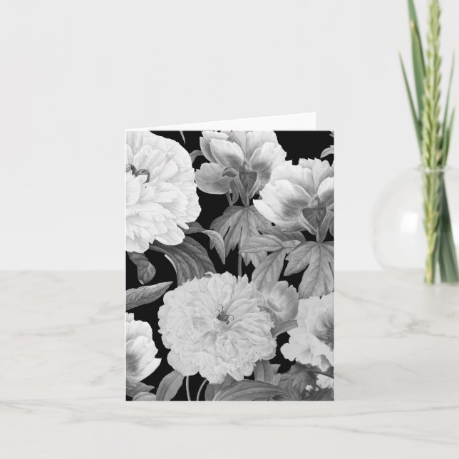 Black & White Peonies Watercolor Floral Card (Front)