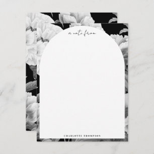 Black & White Peonies Watercolor Floral Note Card