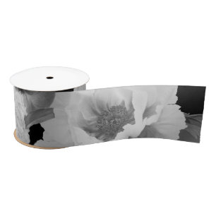 Black & White Peonies Watercolor Floral Satin Ribbon
