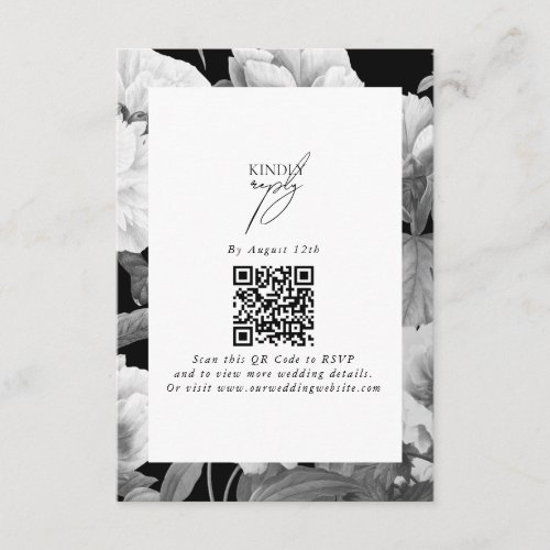 Black  White Peonies Watercolor Floral Wedding Enclosure Card