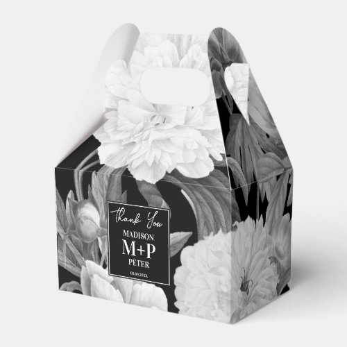 Black  White Peonies Watercolor Floral Wedding Favor Boxes